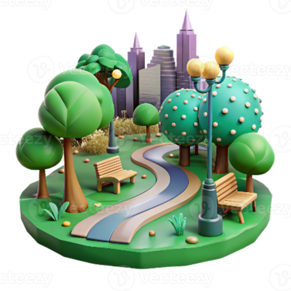 wonderful artistic Green City Park with People Relaxing Cutout original png