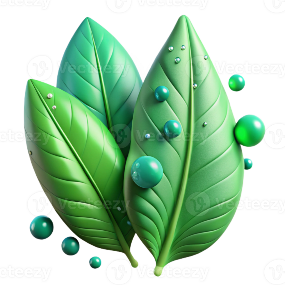 elegant minimalist Green Leaves Close Up Dew Drops Transparent Cutout professional png