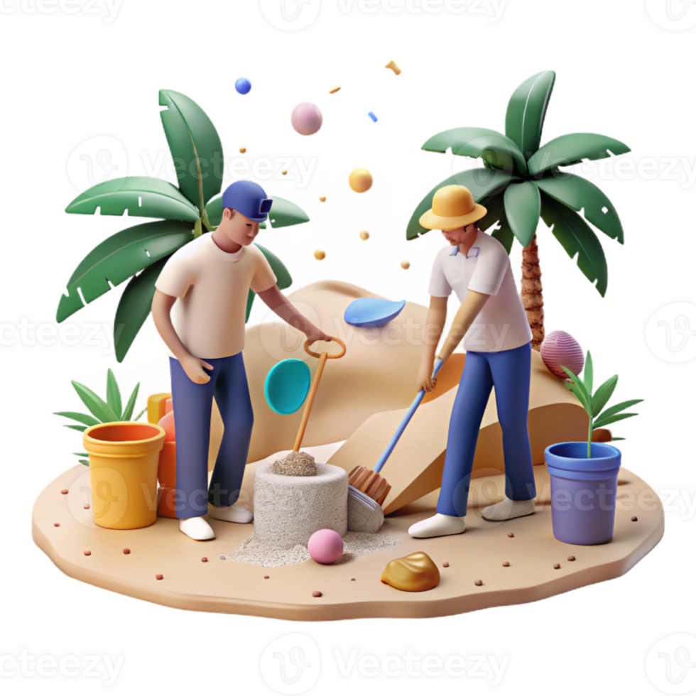 elegant modern Group of People Cleaning Up Beach Transparent Background premium png