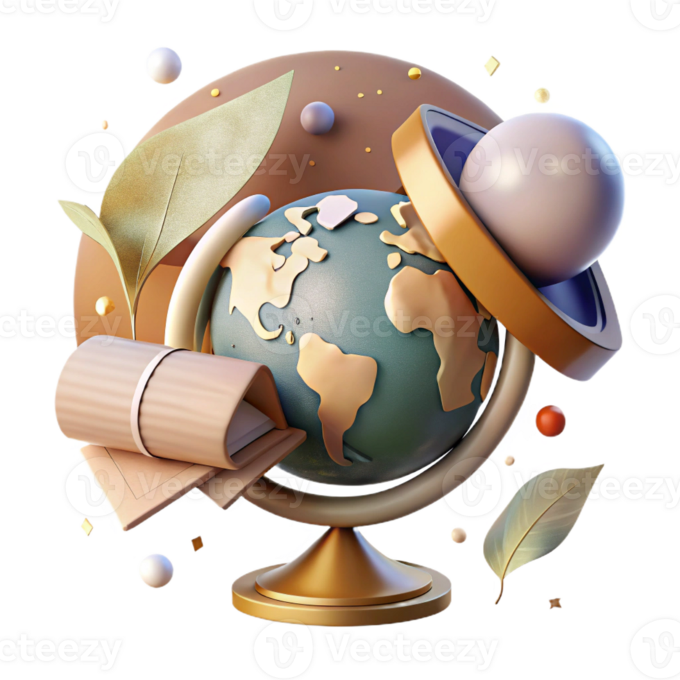 dramatic creative Historical Perspective Old Globe and Documents Cutout Warm Light premium png
