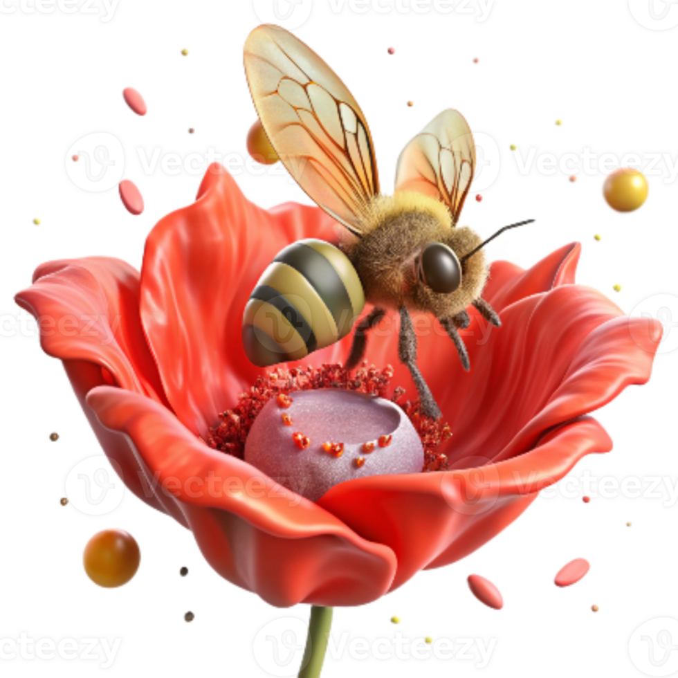 stunning abstract Honeybee Gathering Nectar From Bluebell Transparent Background premium png