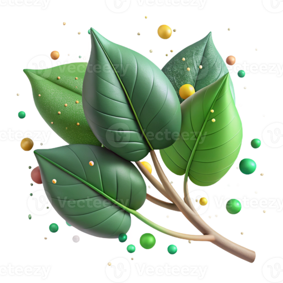 dramatic abstract Green Leaves on Branch Isolated Element genuine png