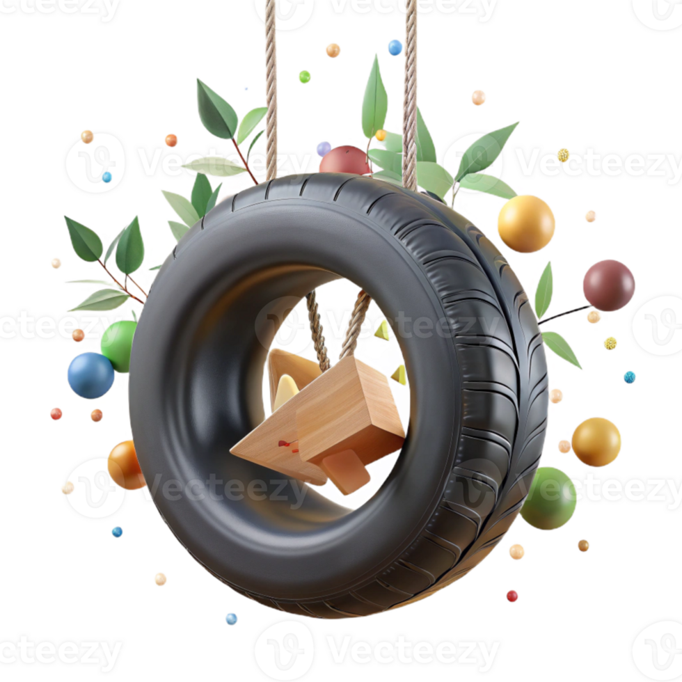 beautiful classic Recycled Tire Swing Hanging From Tree Cutout premium png