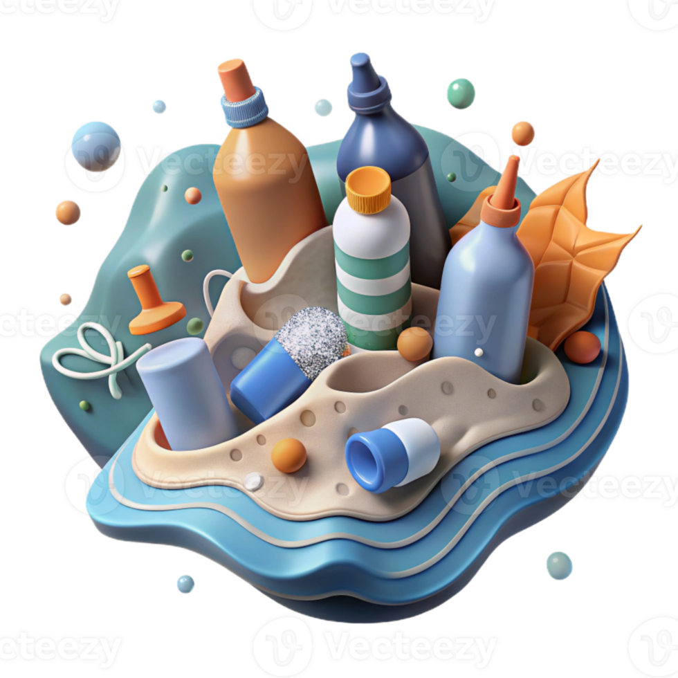 extraordinary traditional Ocean Pollution Illustration with Plastic Bottles Cutout genuine png
