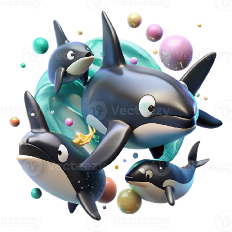magnificent rustic Orca Family Pod with Underwater Noise Overlay Transparent Background high quality png