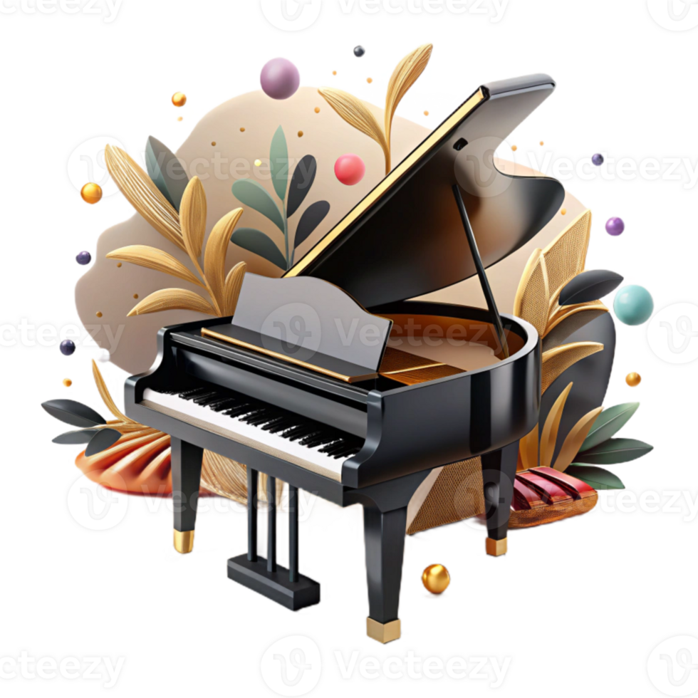serene rustic Grand Piano Black Finish Isolated with Shadow Detail high resolution png