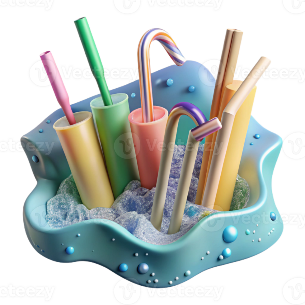 elegant minimalist Plastic Straws in Ocean Isolated authentic png