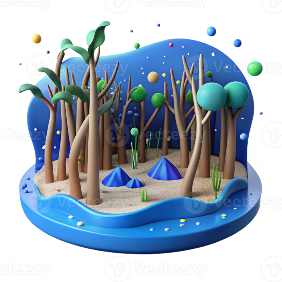 beautiful classic Mangrove Forest Panorama with Birds Cutout on Transparent Background high quality png