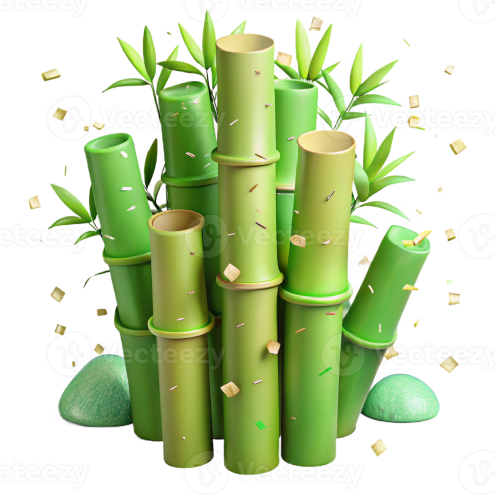 dramatic rustic Light Green Bamboo Stalks Textured Surface with Transparent Background png