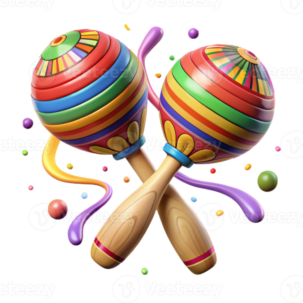 extraordinary modern Mexican Maracas Brightly Painted Wood Isolated Cutout exclusive png