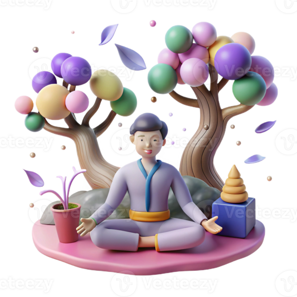stunning abstract Person Meditating Under Tree Isolated Element authentic png
