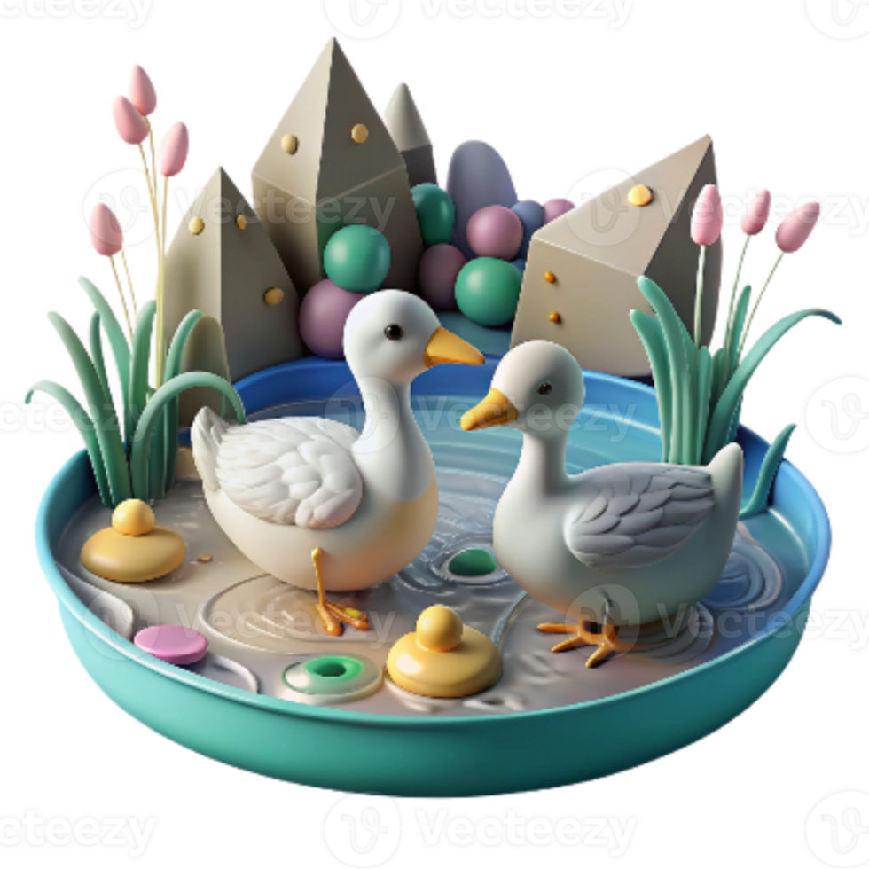 vibrant modern Protecting Wetlands for Wildlife Isolated Ducks in Pond detailed png