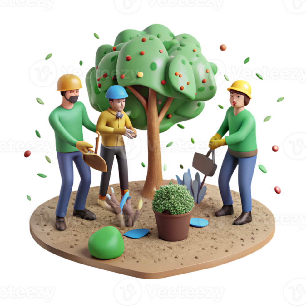 vibrant creative Group of Volunteers Planting Trees for Rewilding Cutout detailed png