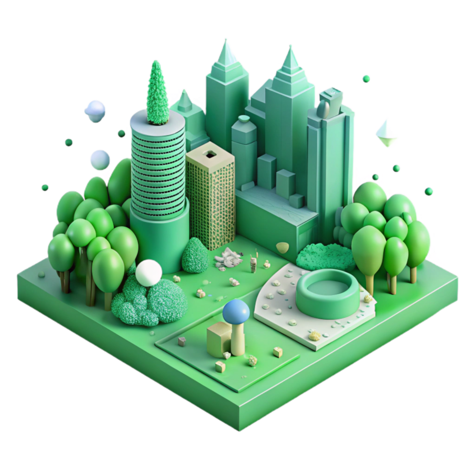 magnificent classic Green City Landscape Isometric View Cutout png