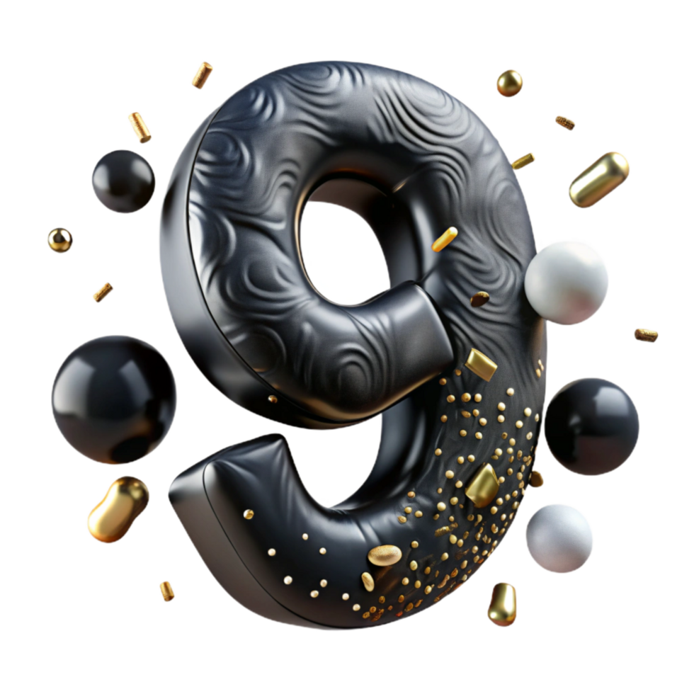 serene minimalist Grunge Style Number 9 Isolated Black authentic png
