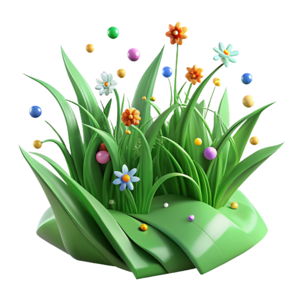 stunning modern Green Grass with Wildflowers Top View Transparent Background high quality png