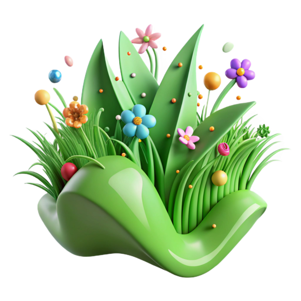 impressive contemporary Green Grass with Wildflowers Top View Transparent Background png