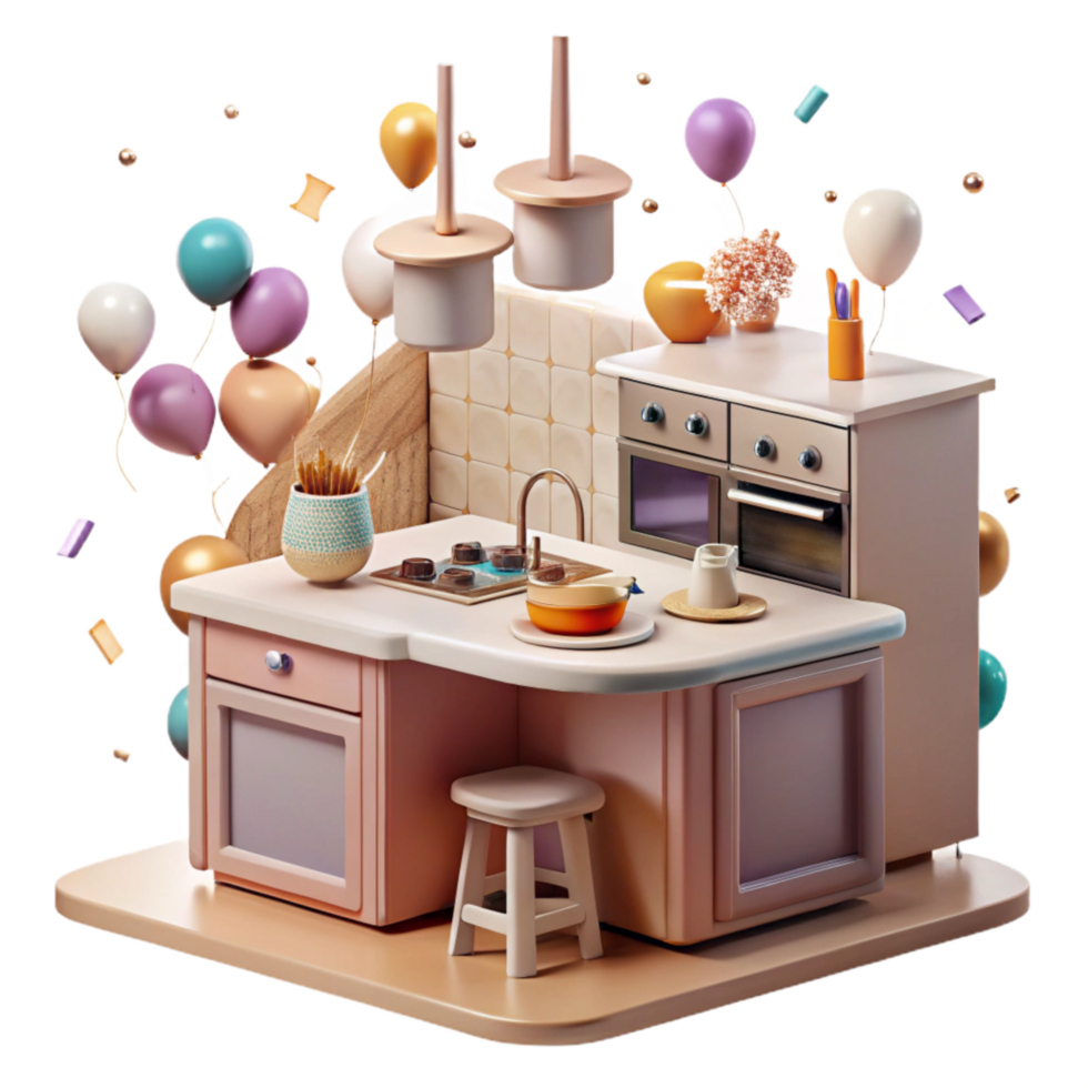 wonderful creative Kitchen with Island and Stove Isolated original png