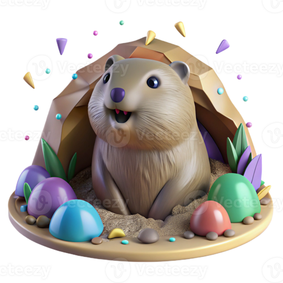 magnificent creative Groundhog Emerging Burrow Side View Isolated exclusive png