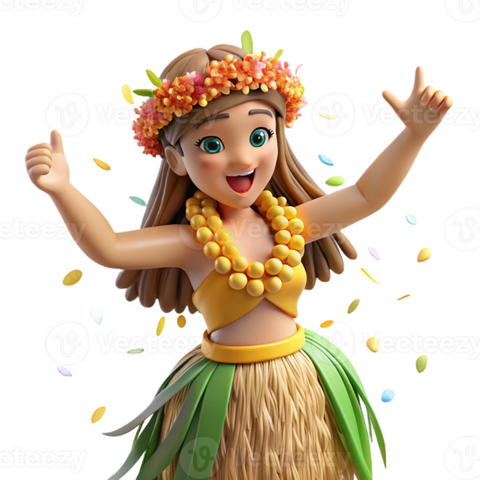 dramatic vintage Hula Dancer with Grass Skirt Transparent Background detailed png