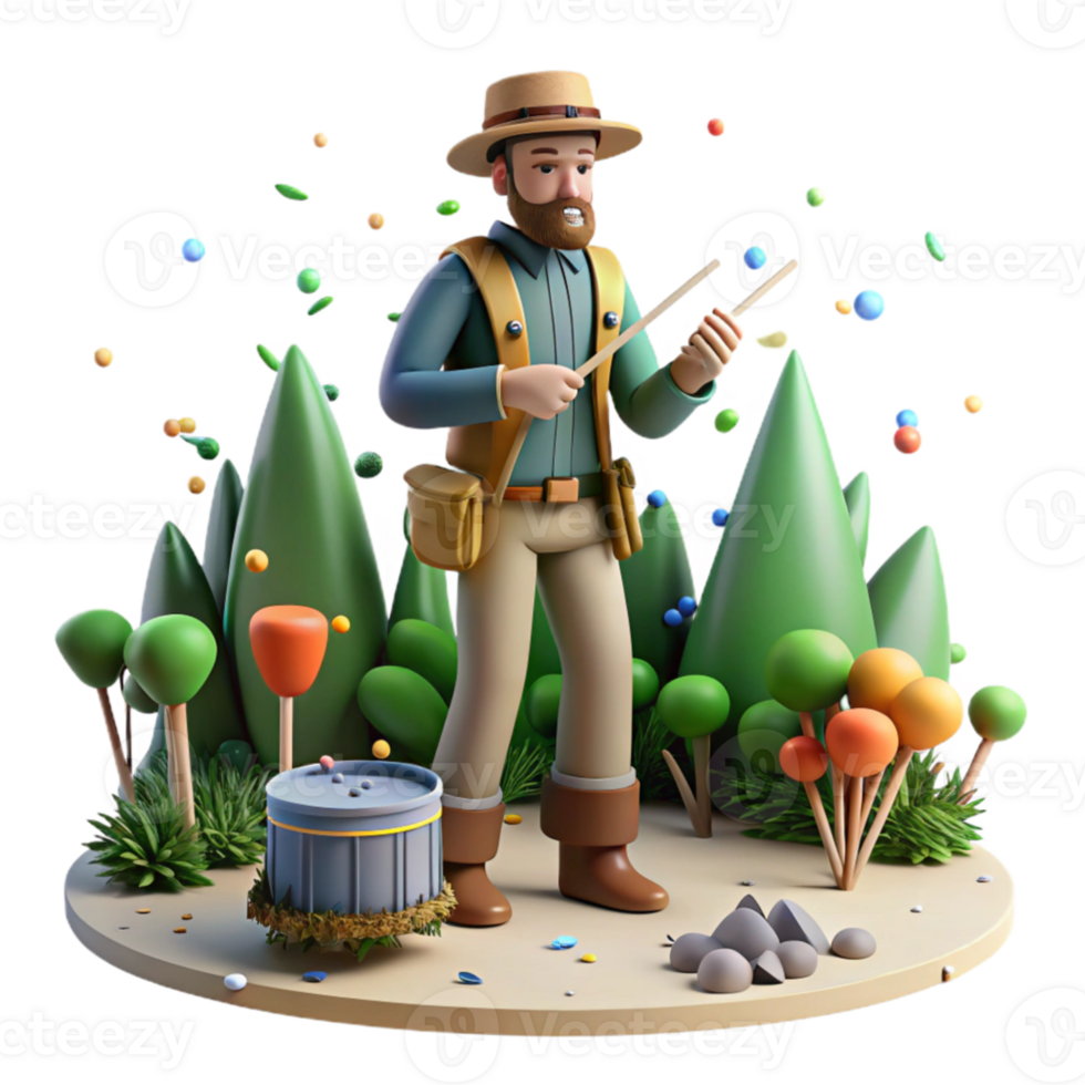 dramatic modern Hunter Setting Snare in Forest Transparent Element authentic png