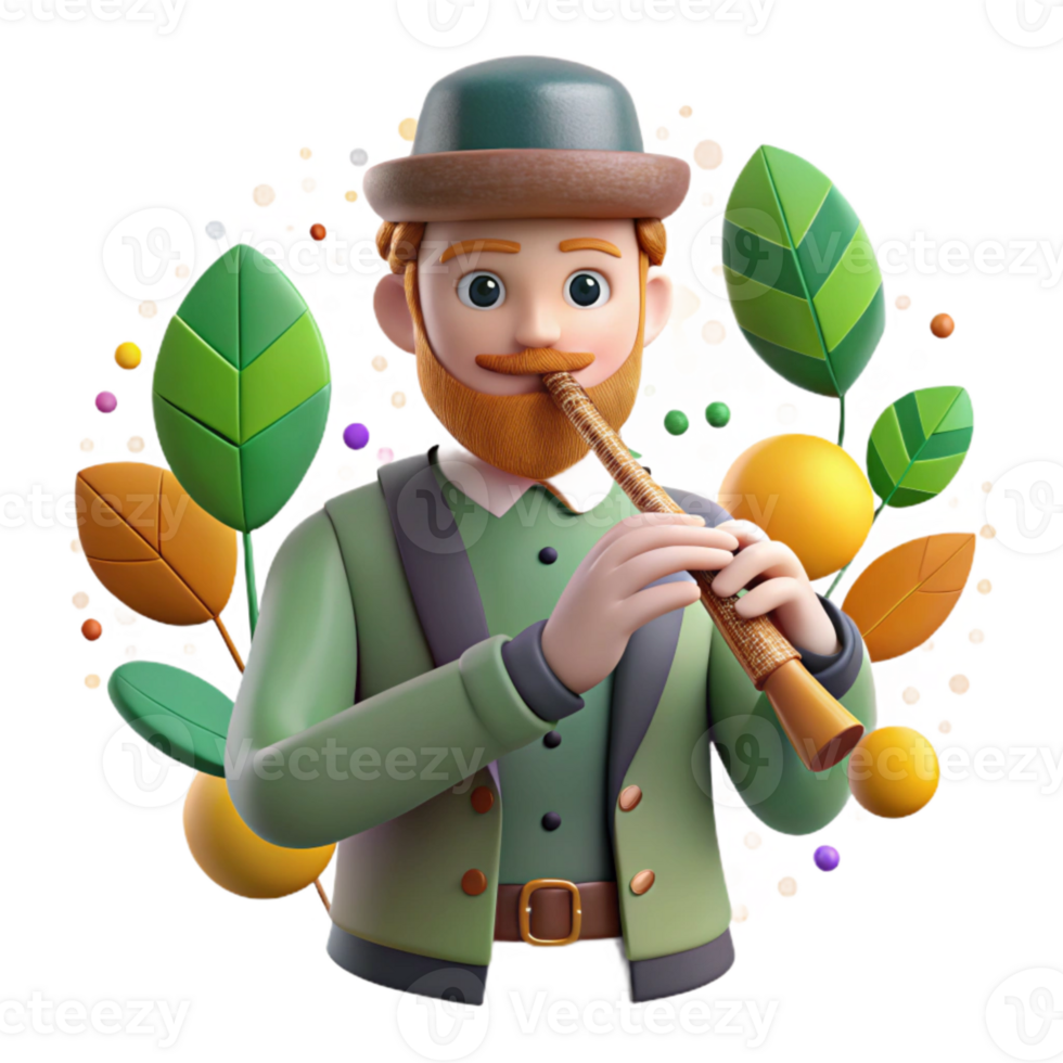 impressive rustic Irish Flute Player Traditional Clothing Cutout original png