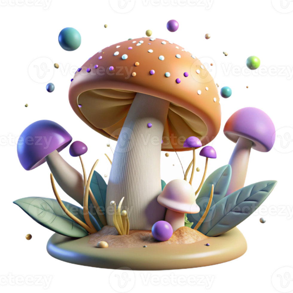 vibrant minimalist Mushroom Growing in Forest Detailed Texture Cutout png