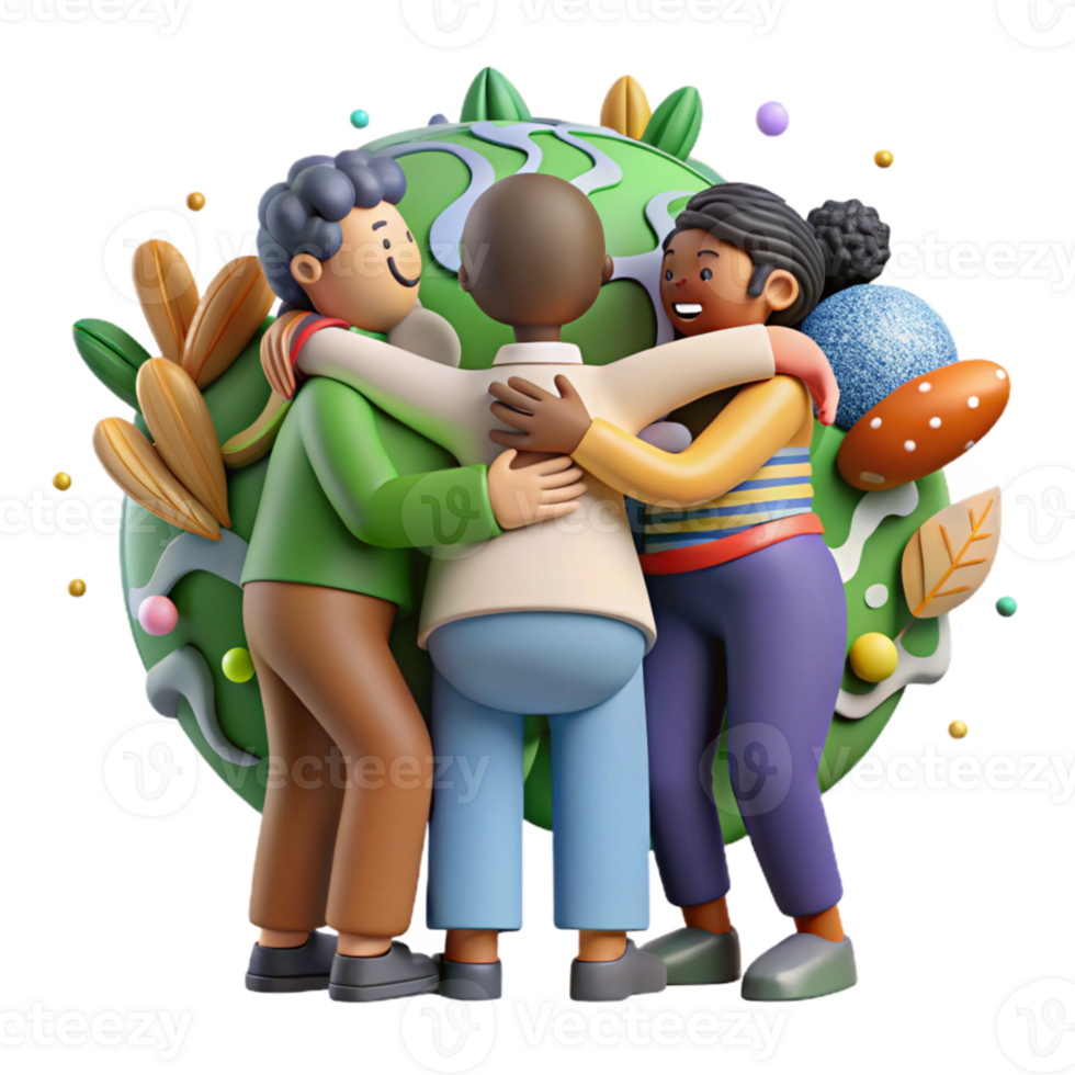 vibrant modern Group Hugging Celebrating Nature Conservation Isolated original png