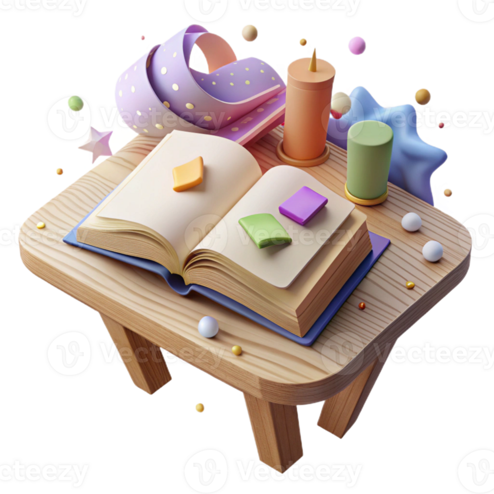 elegant contemporary Open Book on Wooden Table Isolated exclusive png
