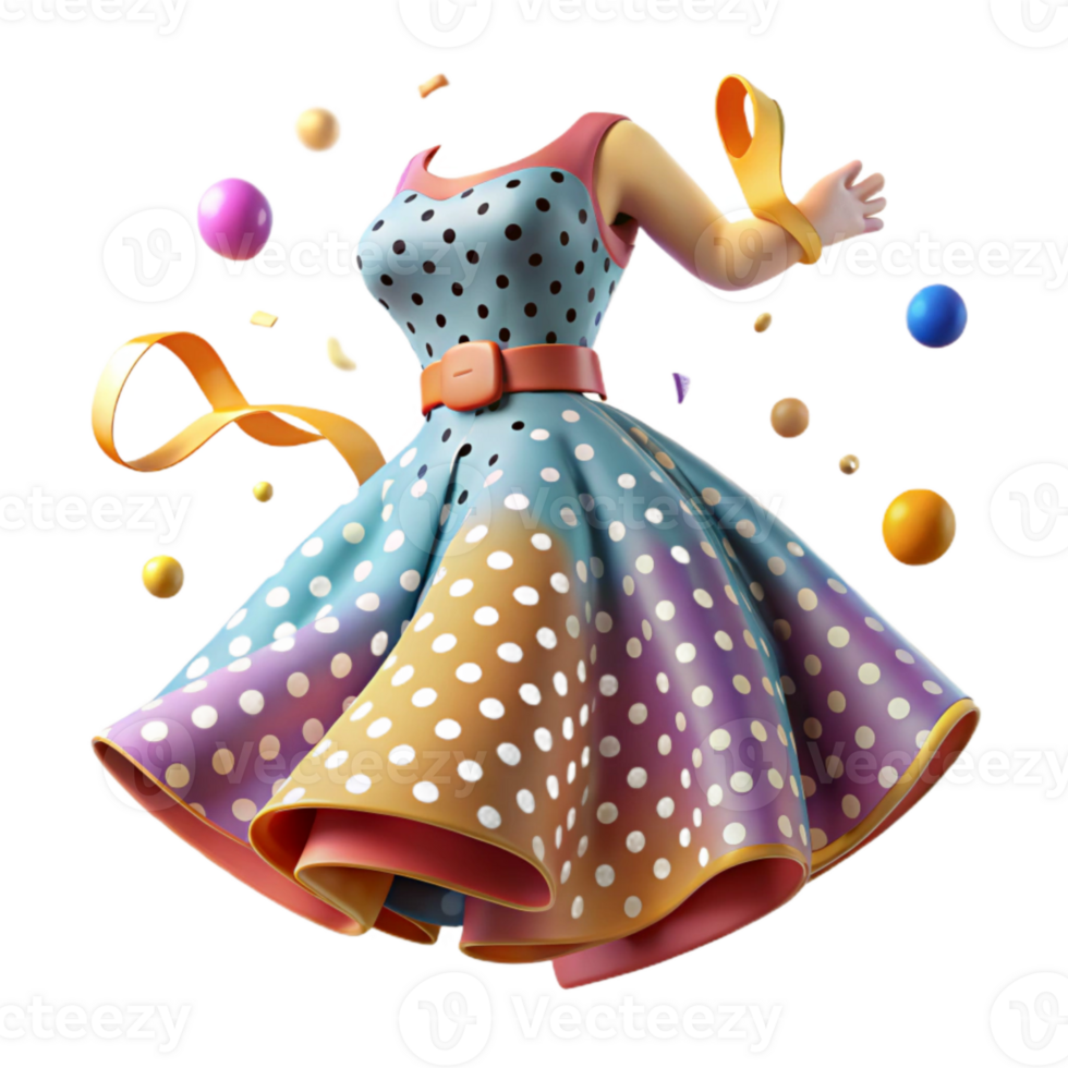 vibrant minimalist Polka Dot Dress Twirling Motion Transparent Background Playful Vibe professional png
