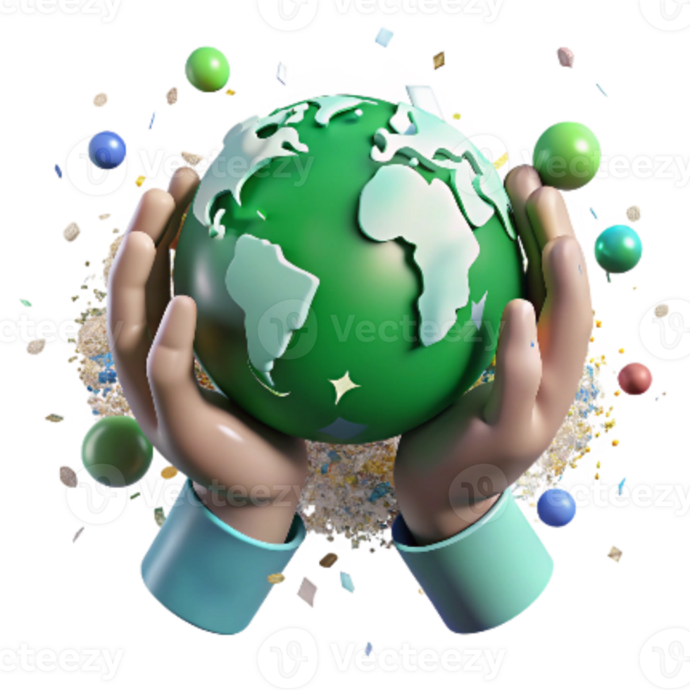 magnificent artistic Hands Holding Earth with Green Continents Transparent Background png