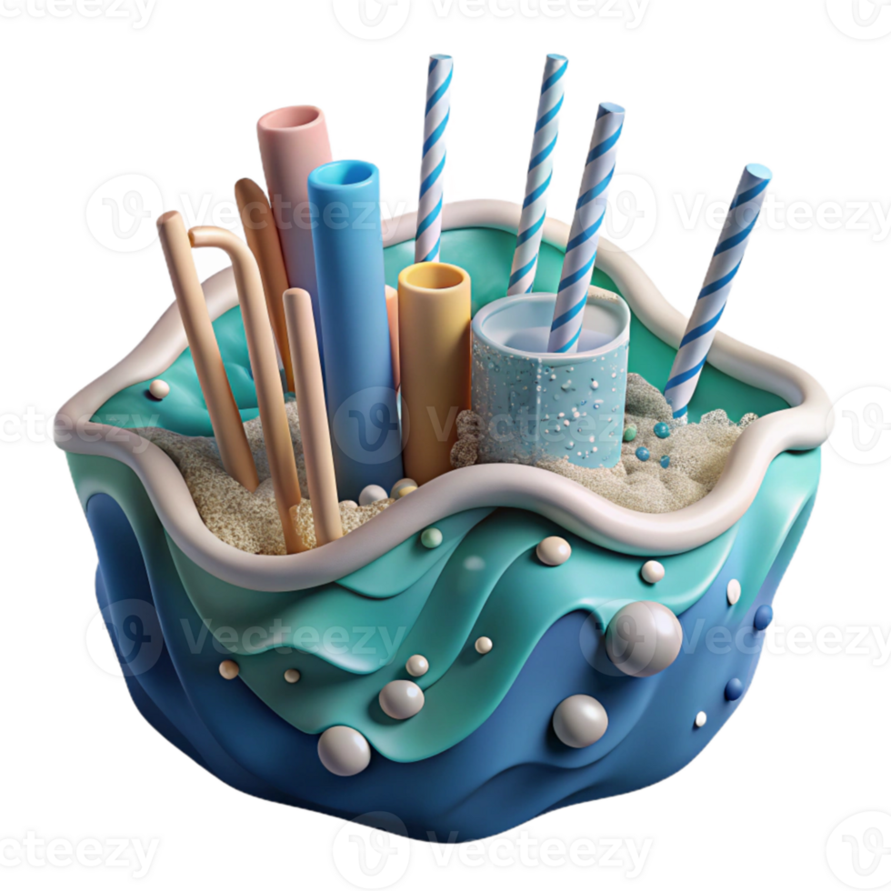 serene traditional Plastic Straws in Ocean Isolated high quality png