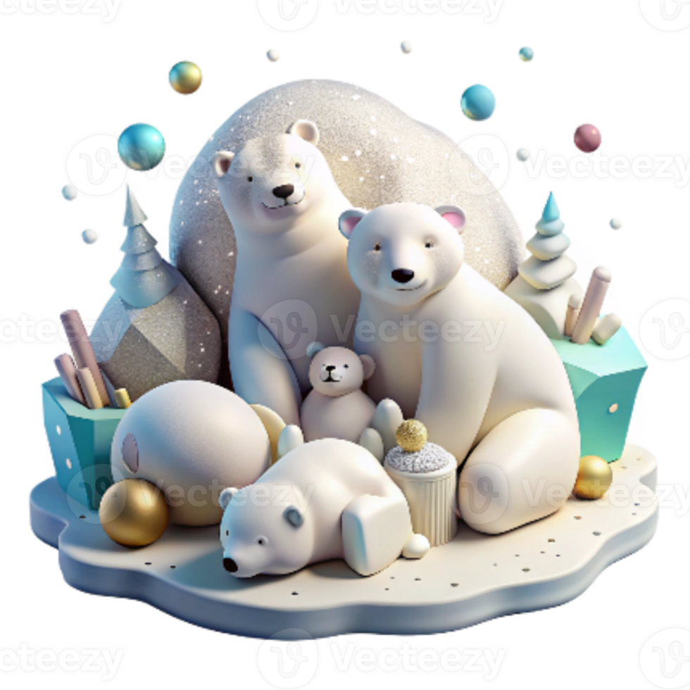 extraordinary abstract Polar Bear Family Resting on Ice Cutout Peaceful Scene professional png