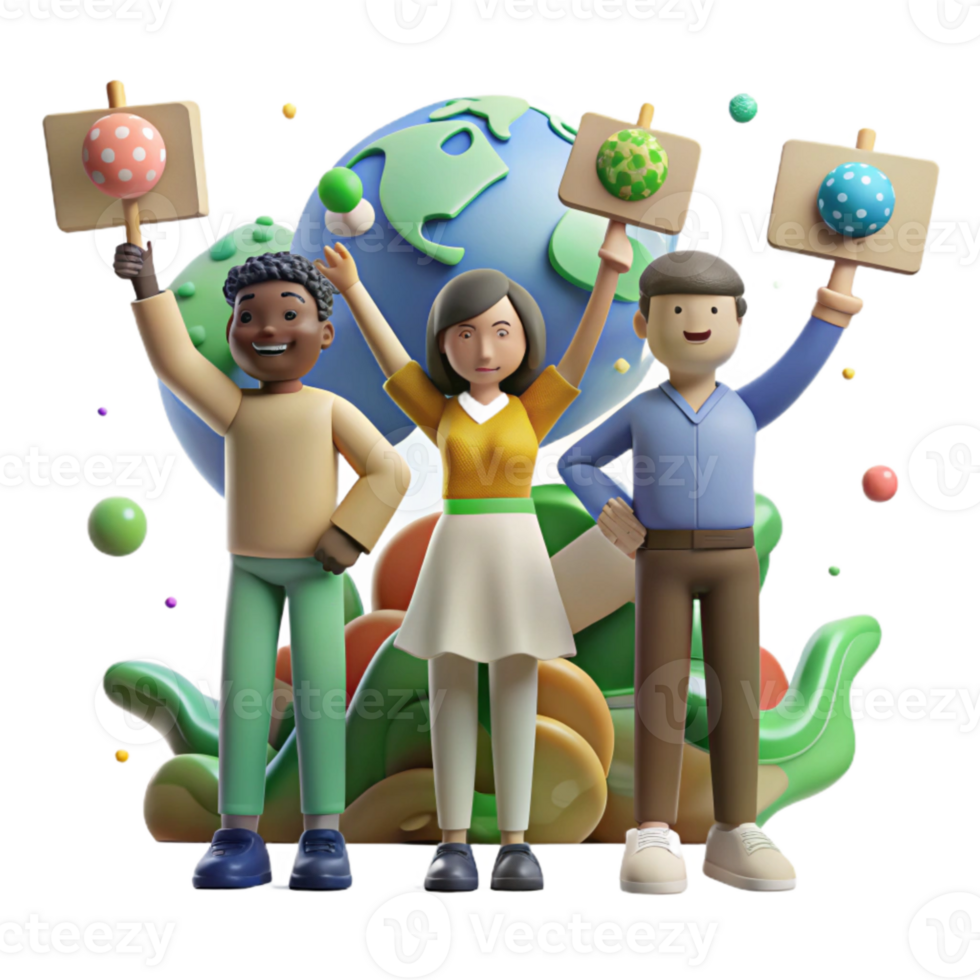 serene modern Group of People Holding Climate Change Signs Cutout genuine png