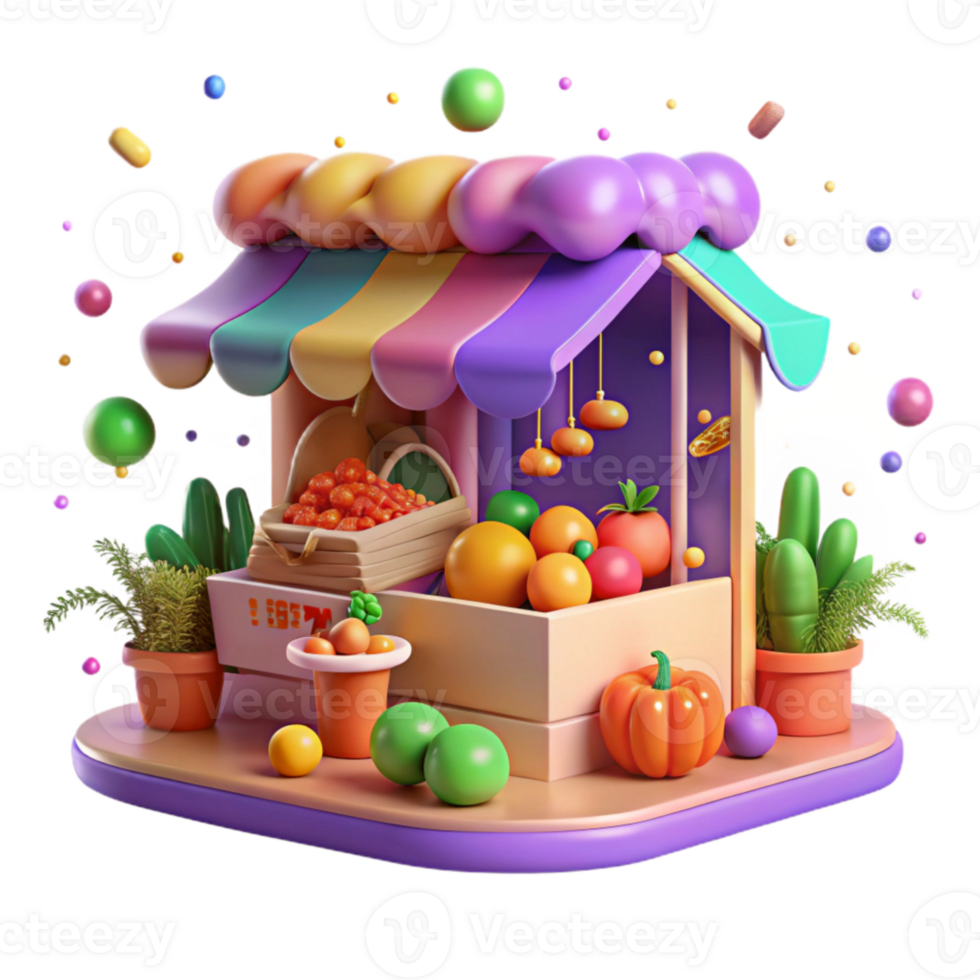 wonderful modern Local Market with Fresh Produce Cutout Vibrant Colors premium png