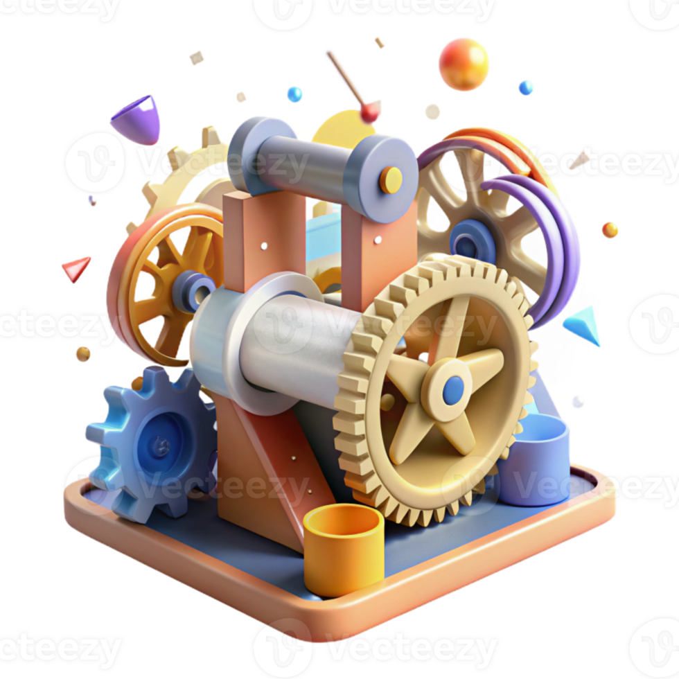 serene contemporary Printing Press Gears Close Up Transparent Background original png