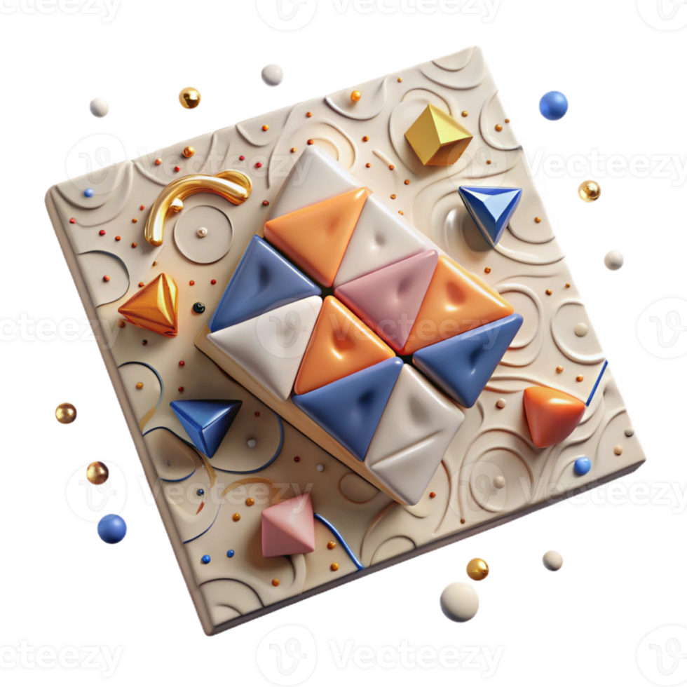 beautiful traditional Printed Ceramic Tile with Geometric Design Isolated professional png