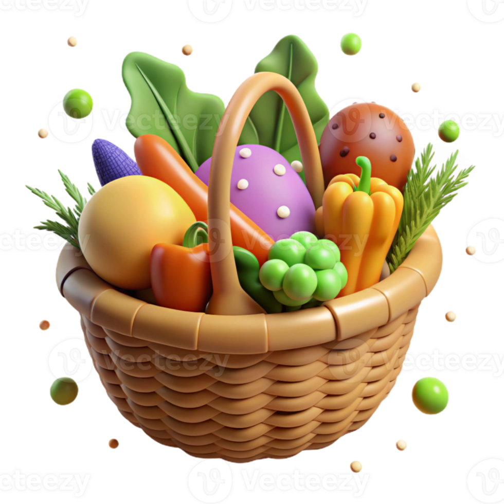 magnificent minimalist Organic Vegetables Basket Freshly Harvested Transparent Background genuine png