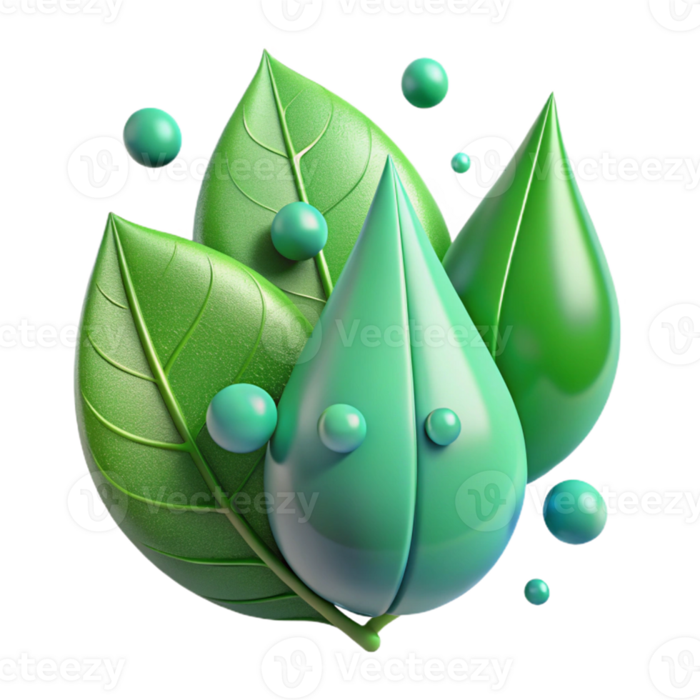 vibrant artistic Green Leaves with Rain Drops Macro View Isolated high resolution png