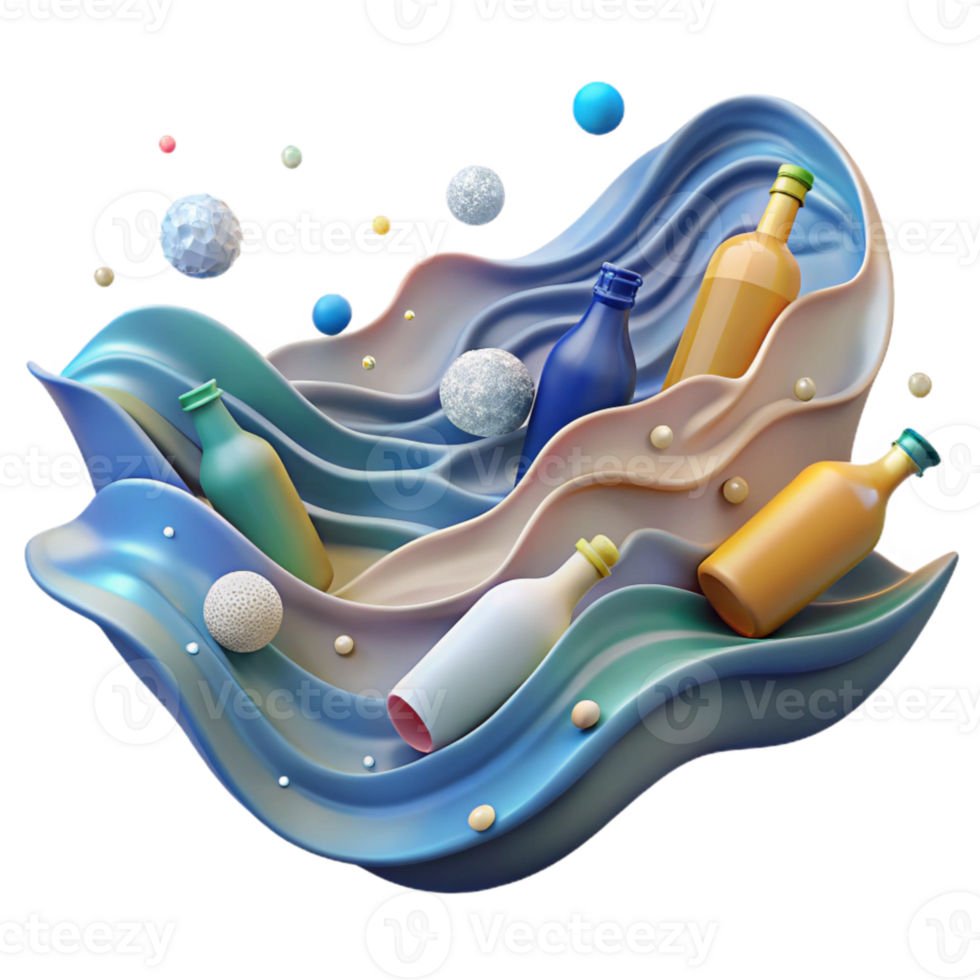elegant minimalist Ocean Waves with Plastic Pollution Transparent Background original png