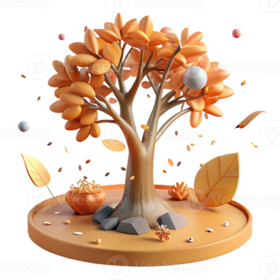 beautiful minimalist Mangrove Tree with Fallen Leaves Cutout Autumn Scene genuine png