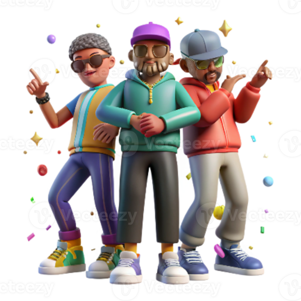 elegant vintage Hip Hop Group Pose Isolated with Sharp Shadows original png