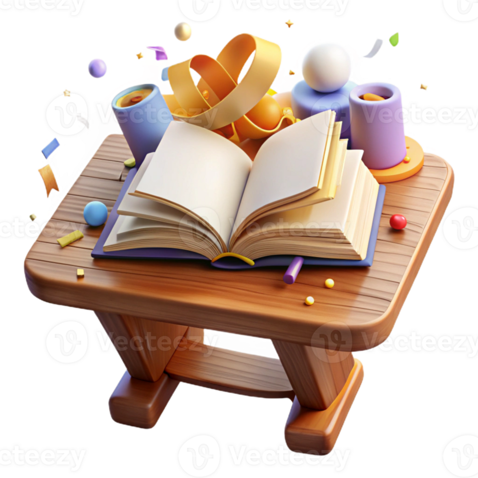 extraordinary artistic Open Book on Wooden Table Isolated premium png
