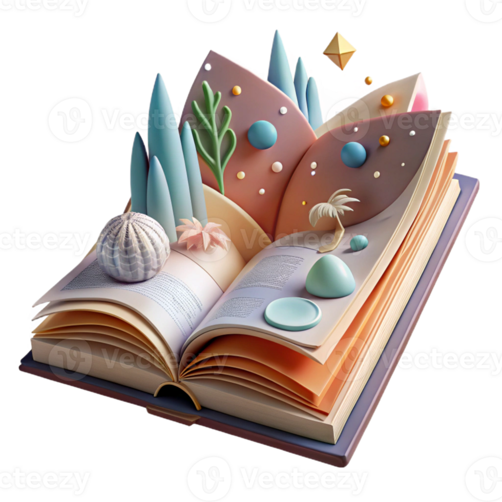 wonderful contemporary Open Book with Nature Scene Inside Isolated genuine png