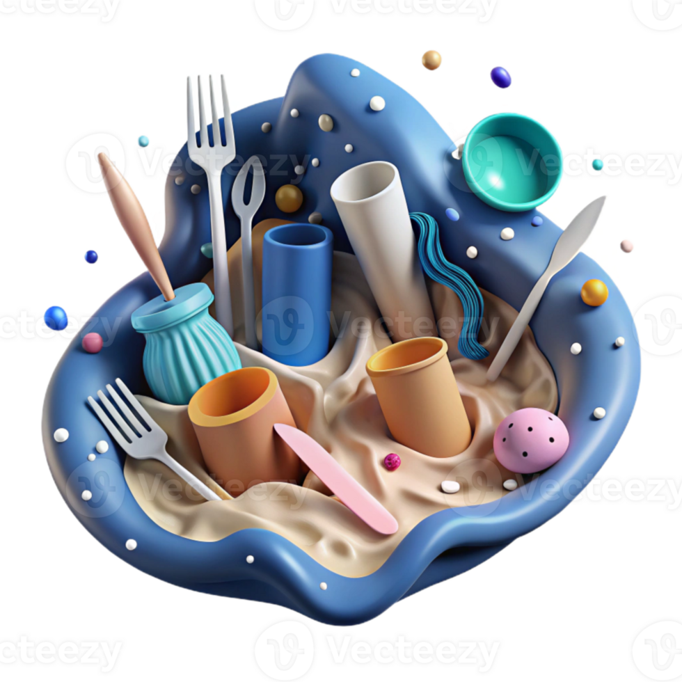 dramatic rustic Plastic Utensils Littering Ocean Floor Cutout Graphic detailed png