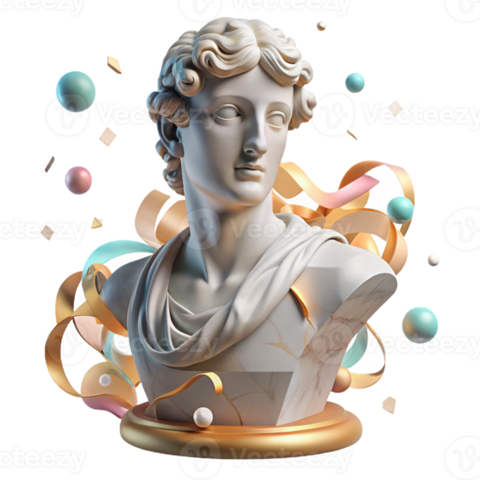 stunning minimalist Historical Statue Transparent Background with Marble Finish high quality png