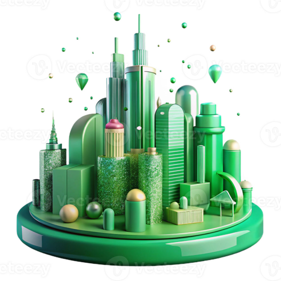 dramatic rustic Green City Skyline Side View Transparent Background premium png
