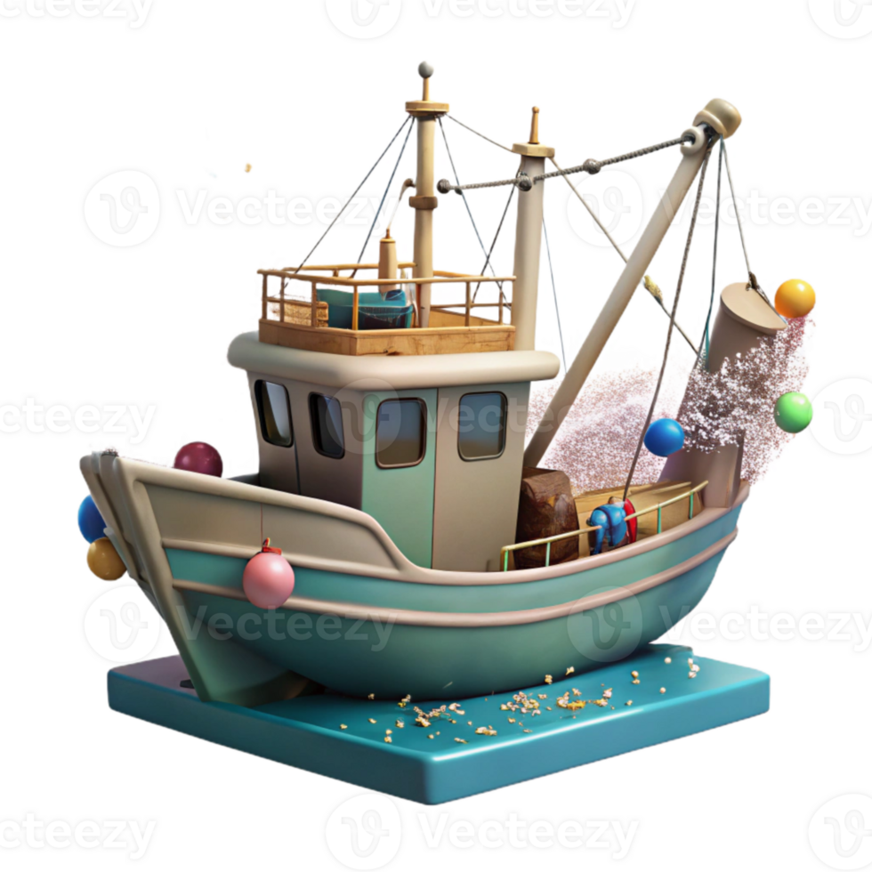 beautiful minimalist Large Fishing Boat Cutout Isolated Element Side Profile detailed png