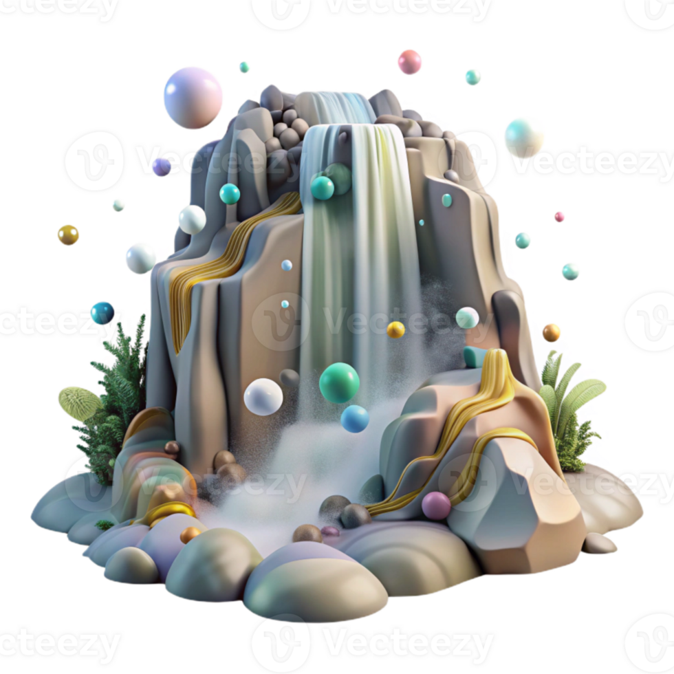 impressive classic Misty Waterfall Base Transparent Background high quality png