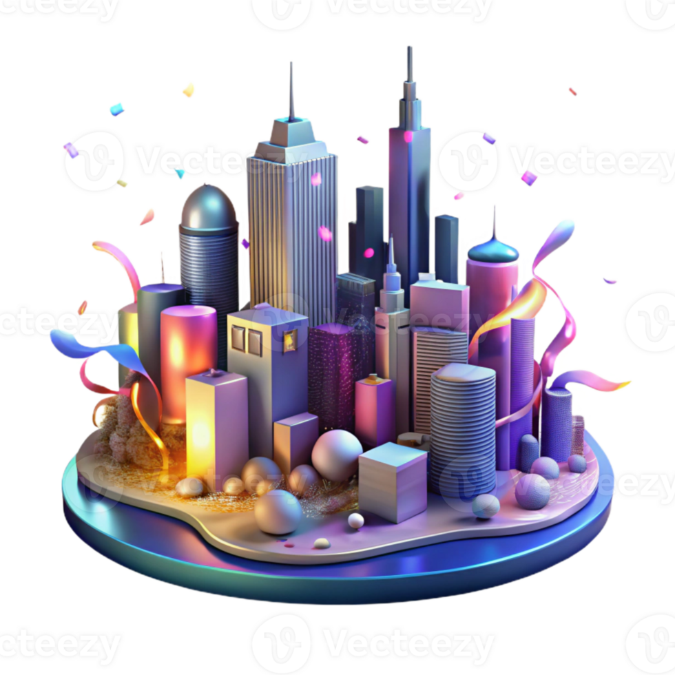 extraordinary classic Nighttime City Skyline with Colorful Lights Isolated Element high quality png